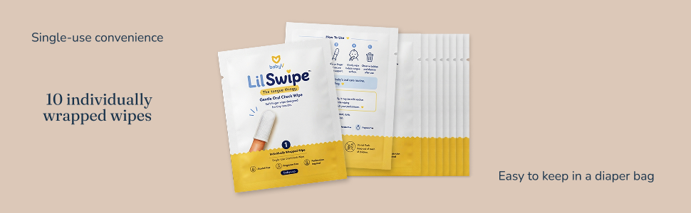 Ten individually wrapped LilSwipe wipes arranged for single-use convenience and easy diaper-bag storage