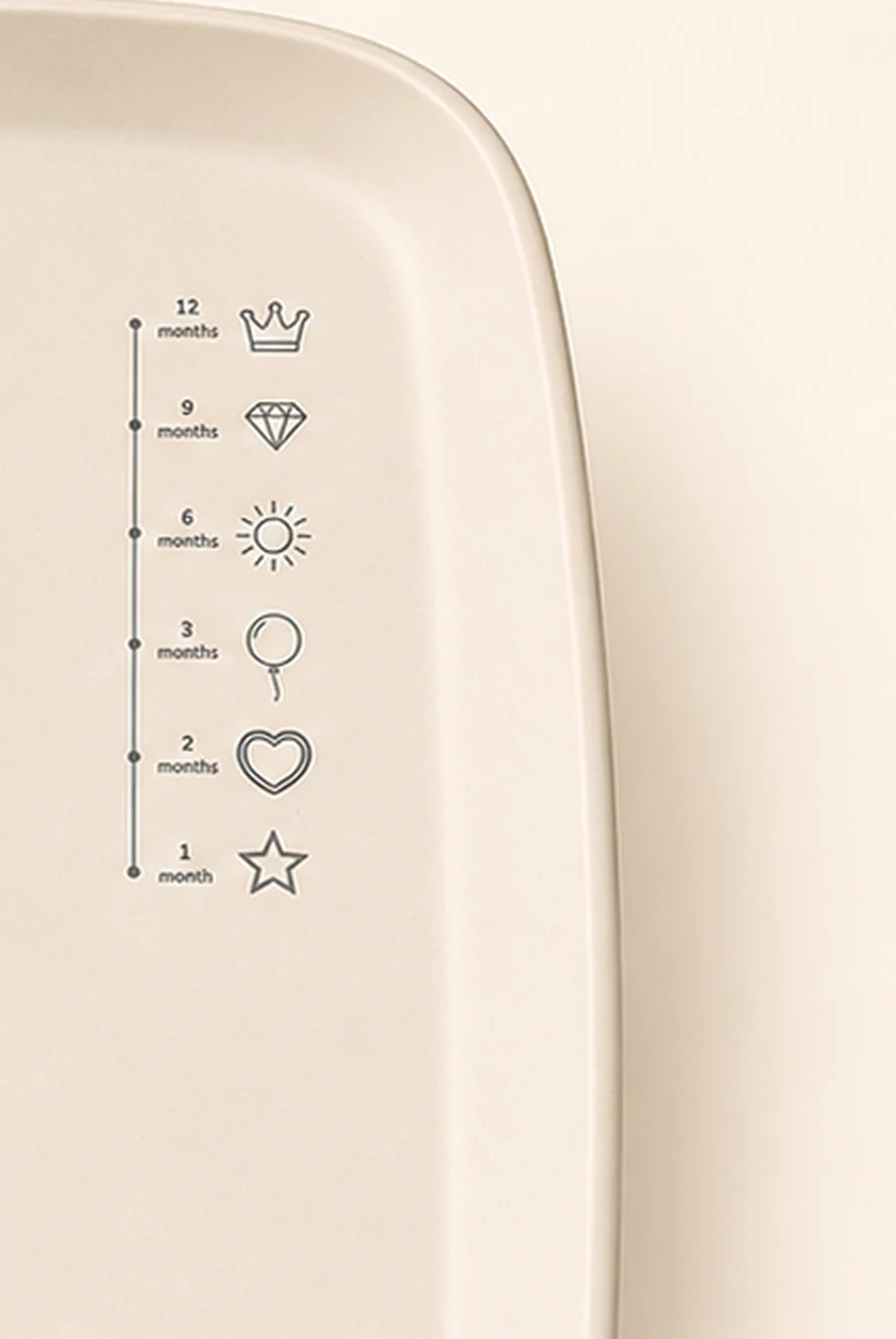 Close-up of the MemoryPad™ first-year milestone marker column printed into the pad surface